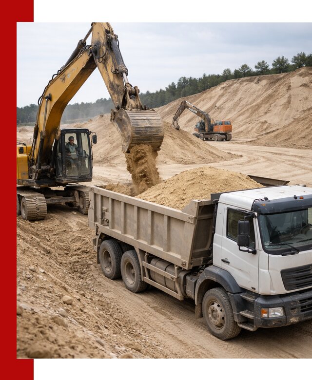 Доставка карьерного песка с самосвалами и разгрузкой в Ломоносове