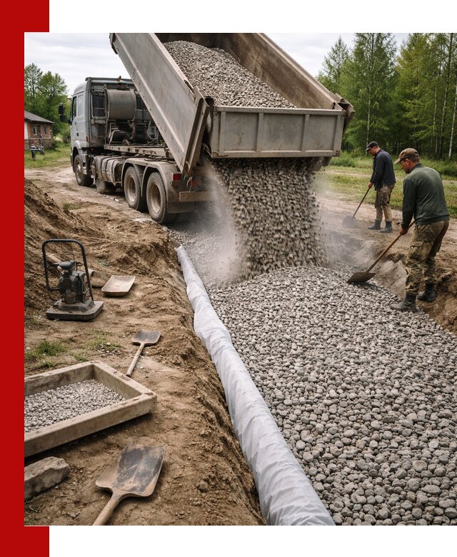 Гравий для дренажа с доставкой в Ломоносове качественный и недорогой