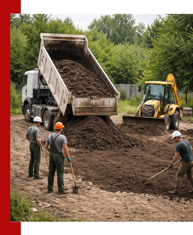 Доставка и укладка грунта для выравнивания участка в Ломоносове