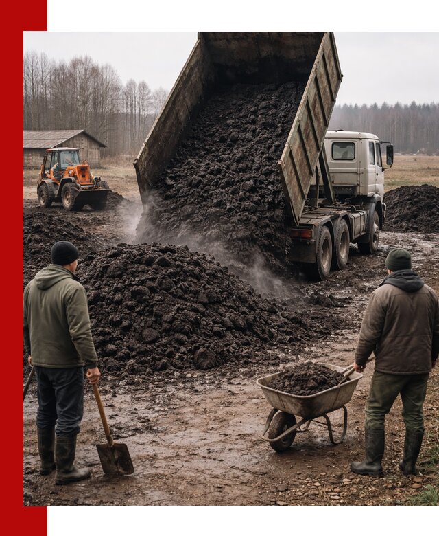 Доставка низинного торфа с разгрузкой и доставкой в Ломоносове