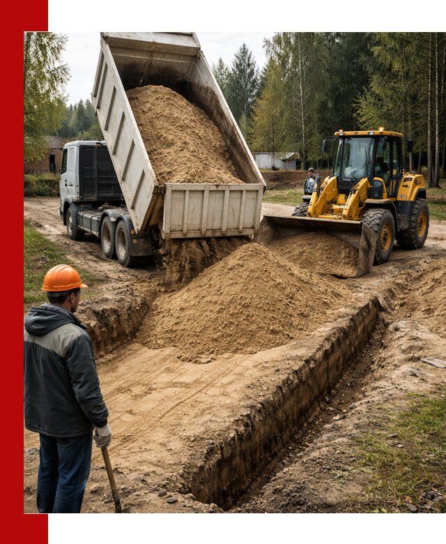 Доставка песчаного грунта в Ломоносове для строительных работ