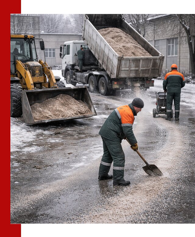 Реагент против гололеда с доставкой и нанесением в Ломоносове