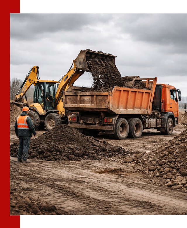 Вывоз грунта и строительного мусора в Ломоносове грузовыми самосвалами