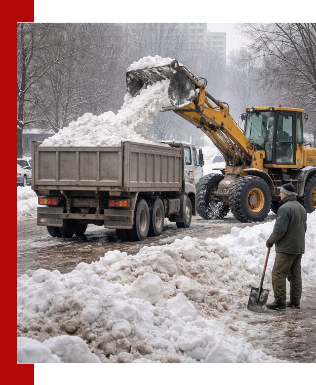 Вывоз снега грузовой техникой в Ломоносове оперативно и чисто