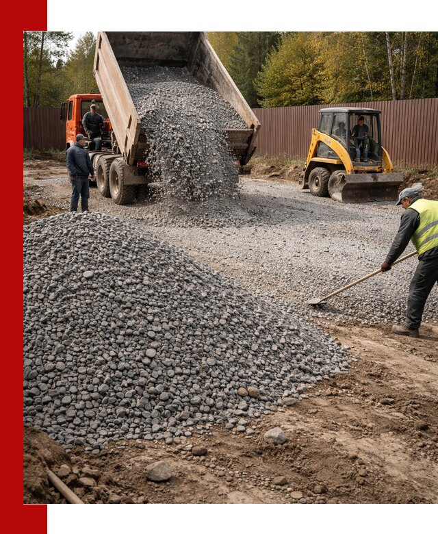 Отсыпка участка щебнем с доставкой и уплотнением в Ломоносове